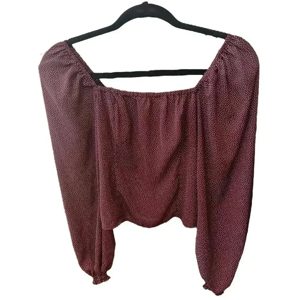 Abercrombie & Fitch Burgundy Polka Dot Off-the-Shoulder Blouse